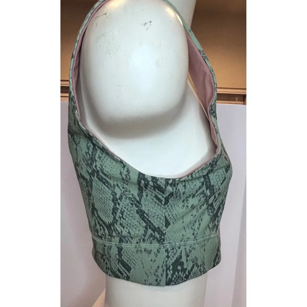 Fabletics Reversible Sports Bra Green Snakeskin Mauve Pink L Yoga Athleisure